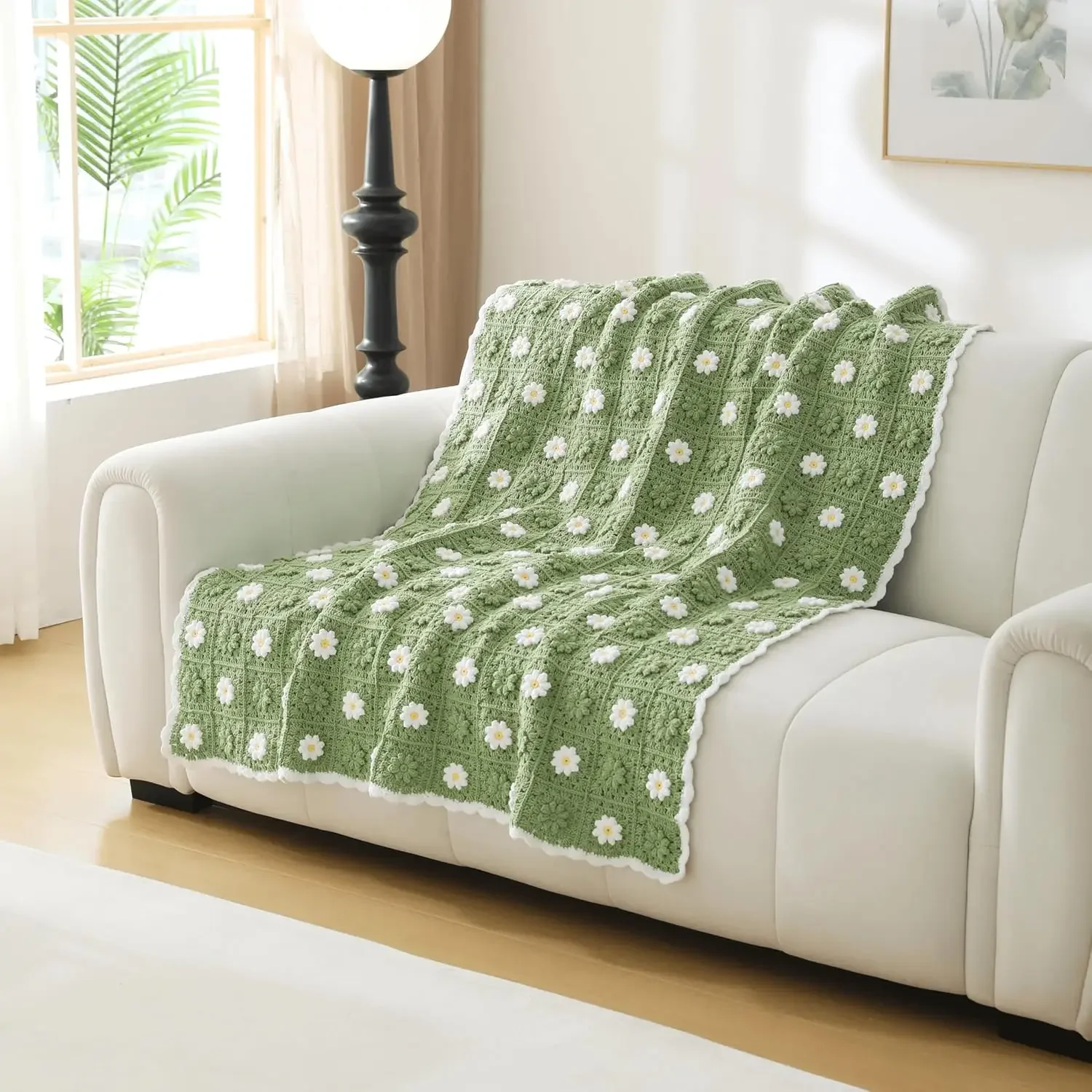 Crochet blanket, 60% cotton, 40% acrylic knitted blanket, travel cushion, sofa quilt, vintage floral blanket