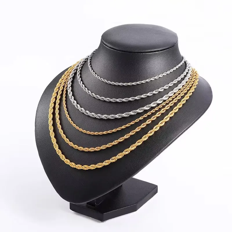 ASONSTEEL 1pcs Gold Plated Stainless Steel Twist Rope Cuba Link Chains Necklaces For Women Men Choker Jewelry Trending Wholesale