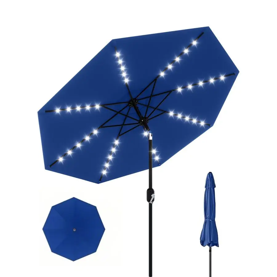 

10 Ft Patio Umbrella with Solar Lights, Outdoor Table Umbrella with 40 LED Lights amp Tilt Crank, 8 Ribs Market Table Umbrella f