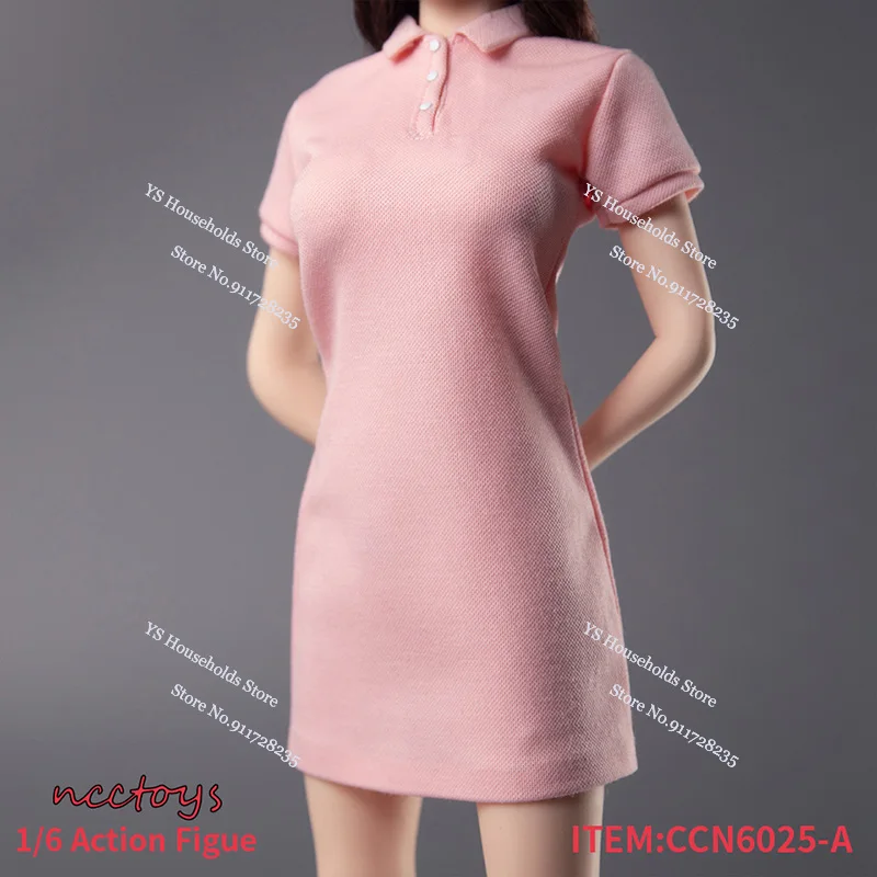 CCN6025 1/6 Scale Female Soldier Short Sleeve Polo Collar Short Skirt Clothes Accessory For 12