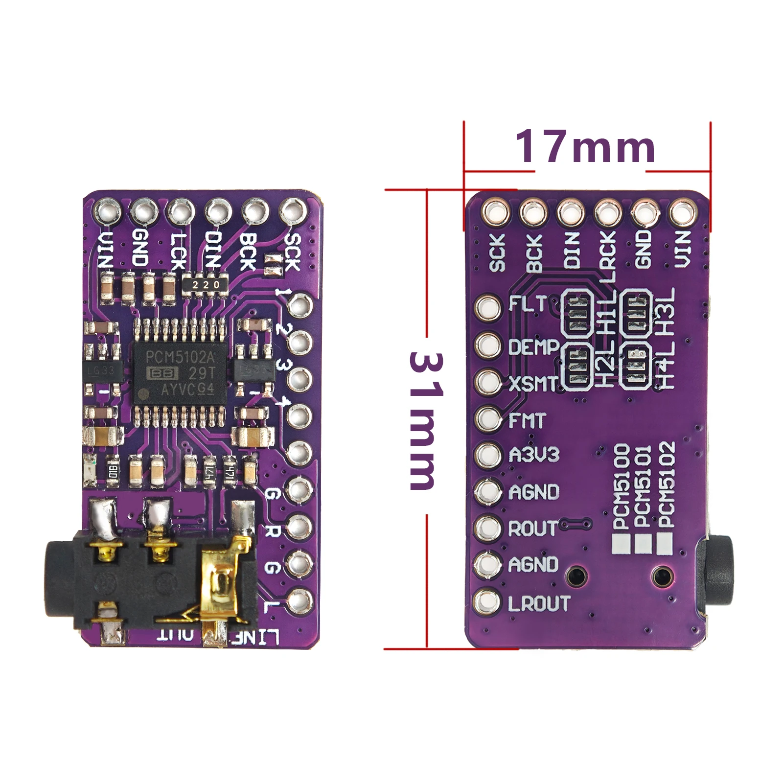 PCM5102A I2S DAC Decoder Module GY-PCM5102 pHAT Format Stereo Audio Board for Raspberry Pi Hi-Fi Digital Sound 3.5mm Jack view 4