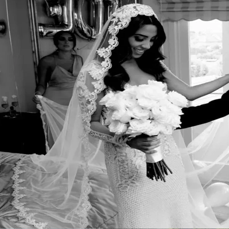 الدانتيل الحجاب الزفاف حجاب الزفاف 1T الحجاب العروس الأنيق مع مشط مخصص