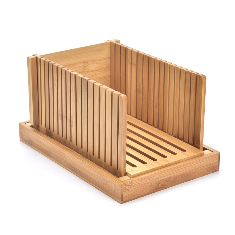 Foldable Bamboo Wood Bread Slicer Cutter Toast Loaf Cutting Guide Slicing Maker for Cakes Bagels