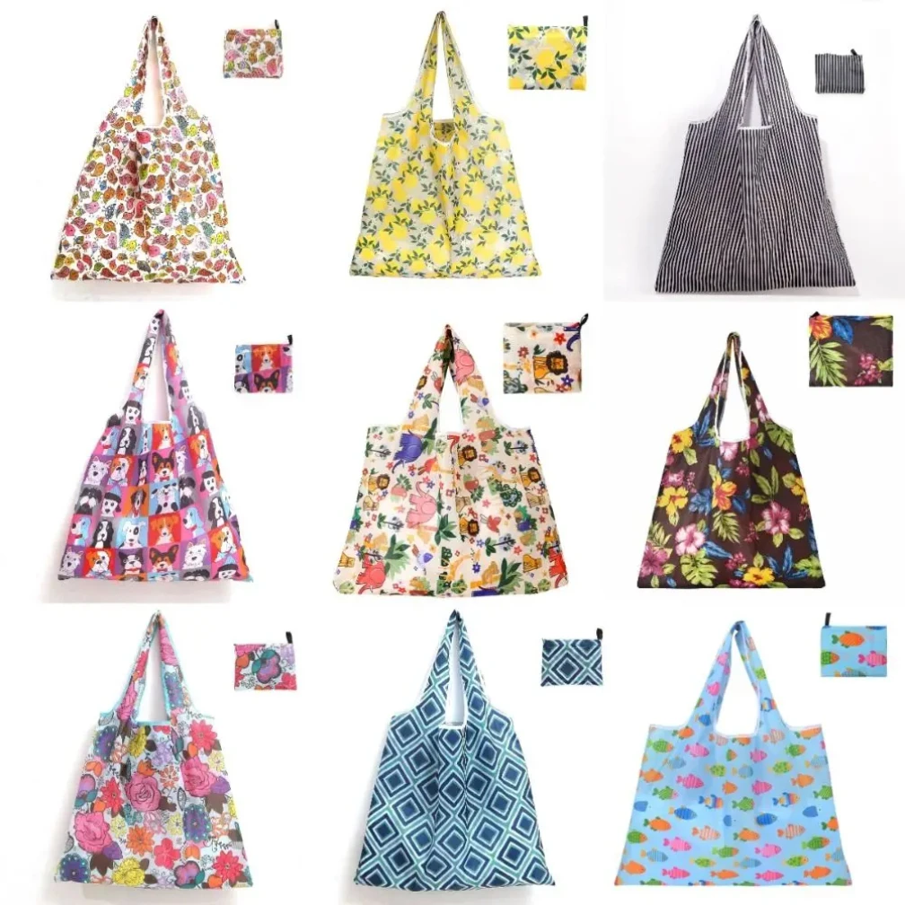 حقيبة تسوق عصرية قابلة للطي ذات سعة كبيرة وخفيفة الوزن وقابلة للغسل وحقيبة تخزين محمولة صديقة للبيئة