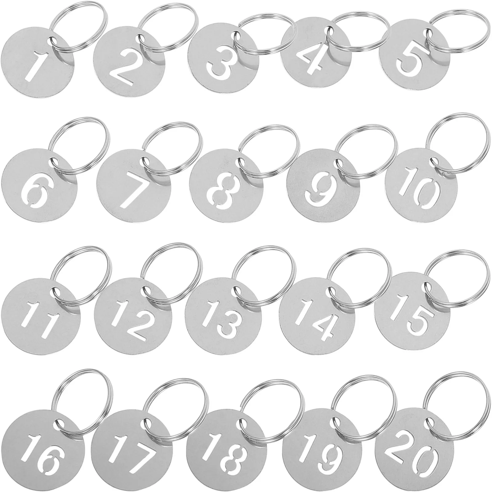 20 Pcs Hanger Number Tags Key Ring Chain Label Labels with Hollowed Stainless Steel