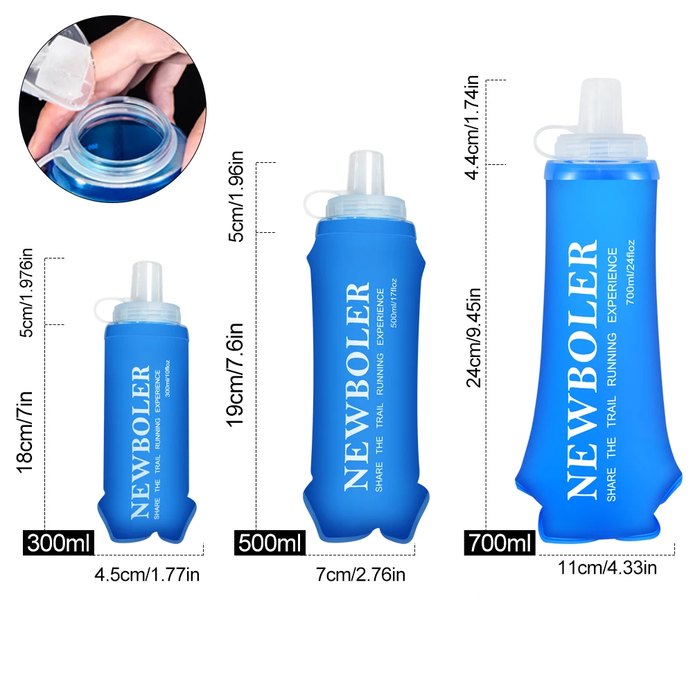 NEWBOLER 300/500/700 ml Wasserflasche, TPU, faltbar, weiche Flasche, Outdoor-Sport, Wasserbeutel, zusammenklappbare Wasserflasche, Laufen, Camping – Detail 2