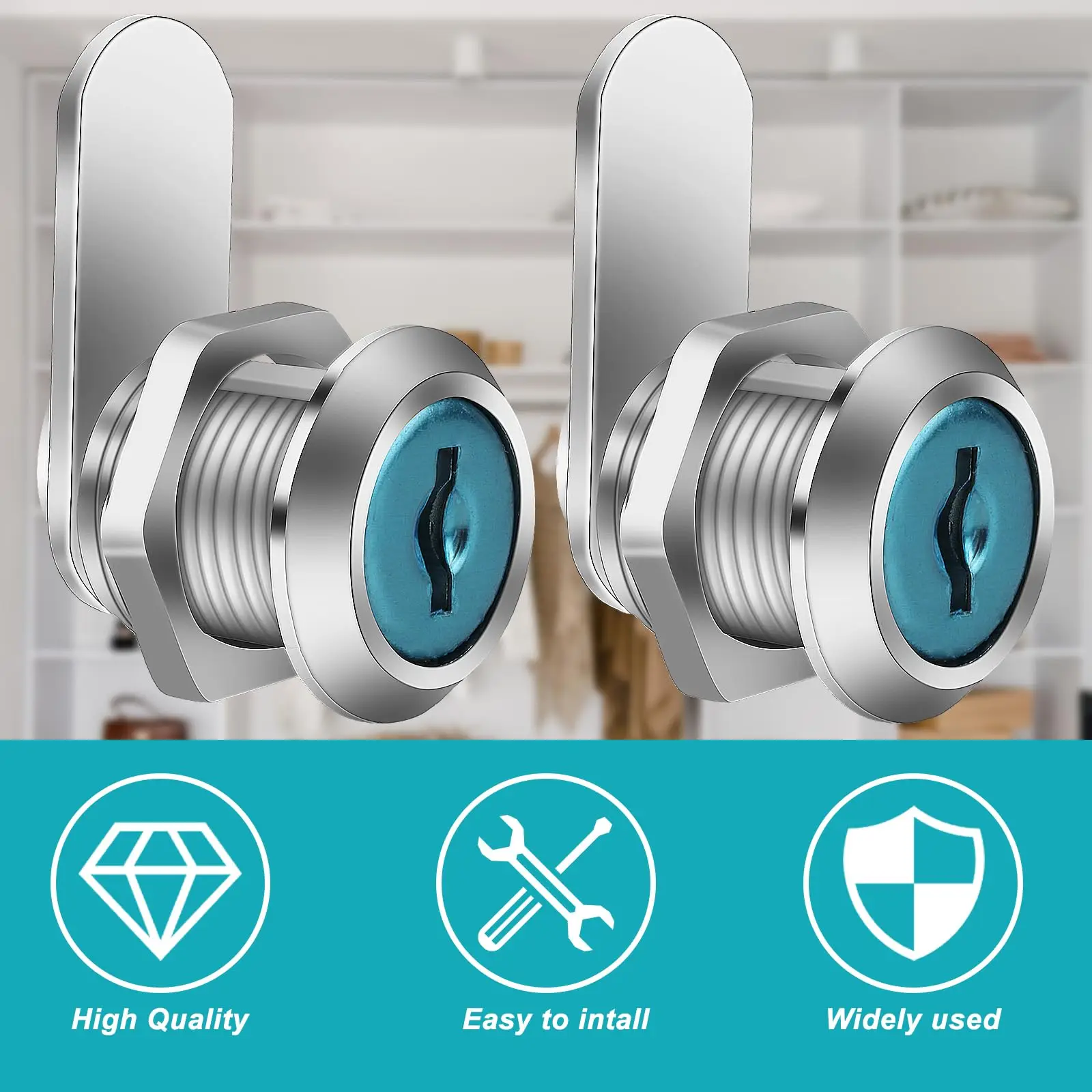 16/20/25/30mm Cam Lock Set Door Cabinet Mailbox Drawer Cupboard Locker Etc,It Comes with 2 Keys and 4 Different Lock Plates
