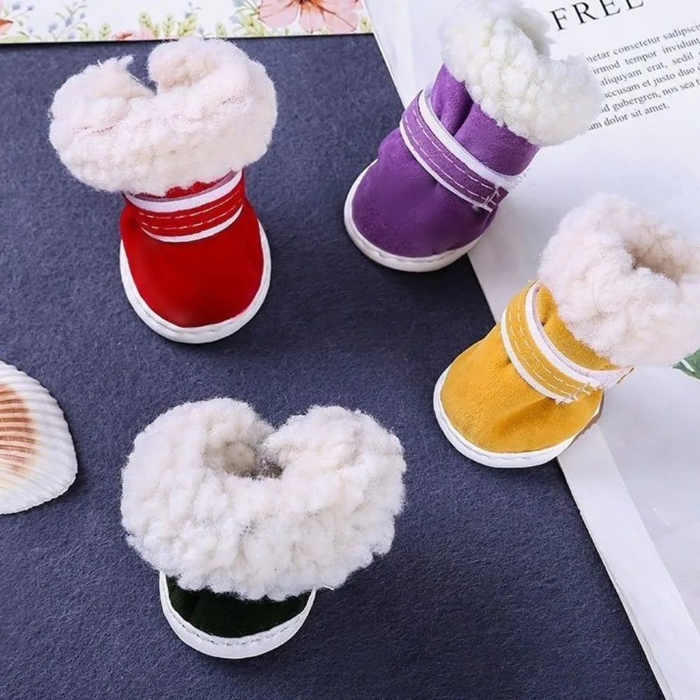 4 Stück Modische Warme Winter-Hundeschuhe Rutschfeste Katzen- und Welpensocken Verdickte Baumwoll-Hundeschuhe für Kleine und Mittelgroße Hunde – Detail 7