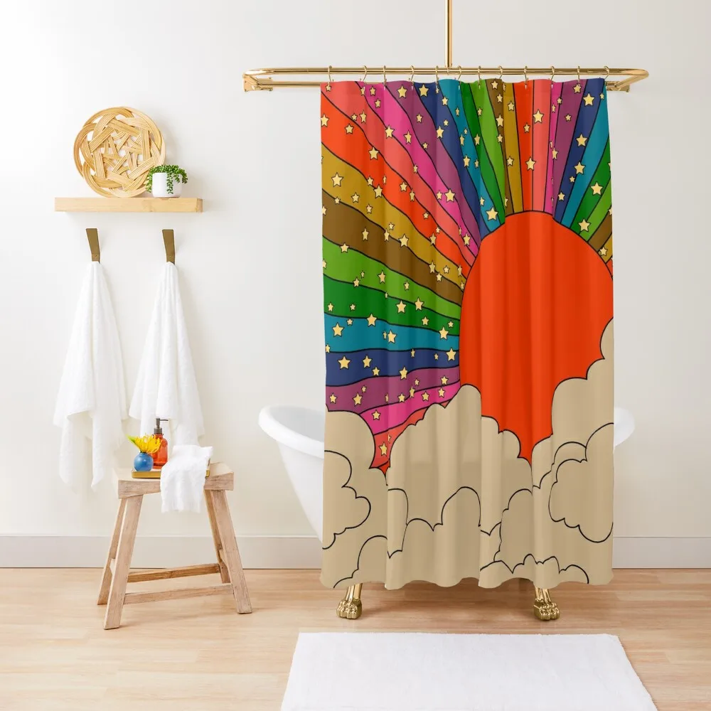 

Rainbow 70s sun Shower Curtain Waterproof Bath And Anti-Mold Modern Bathroom Accessories Bathroom Box Curtain