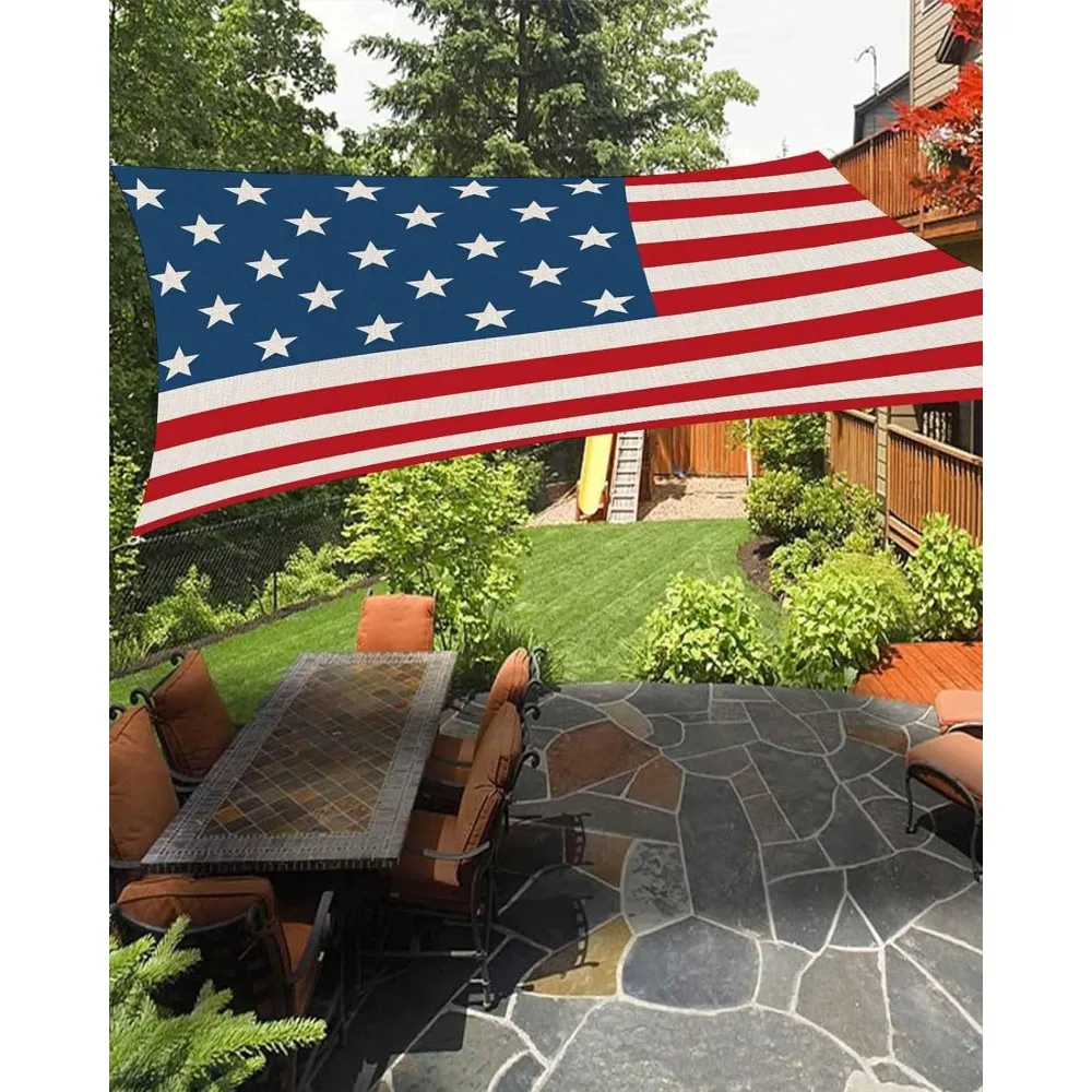 

Sun Shade Sails Canopy American Flag Independence Day Stars Stripes Linen Style Background Waterproof Rectangle Sail Shade 8'x10