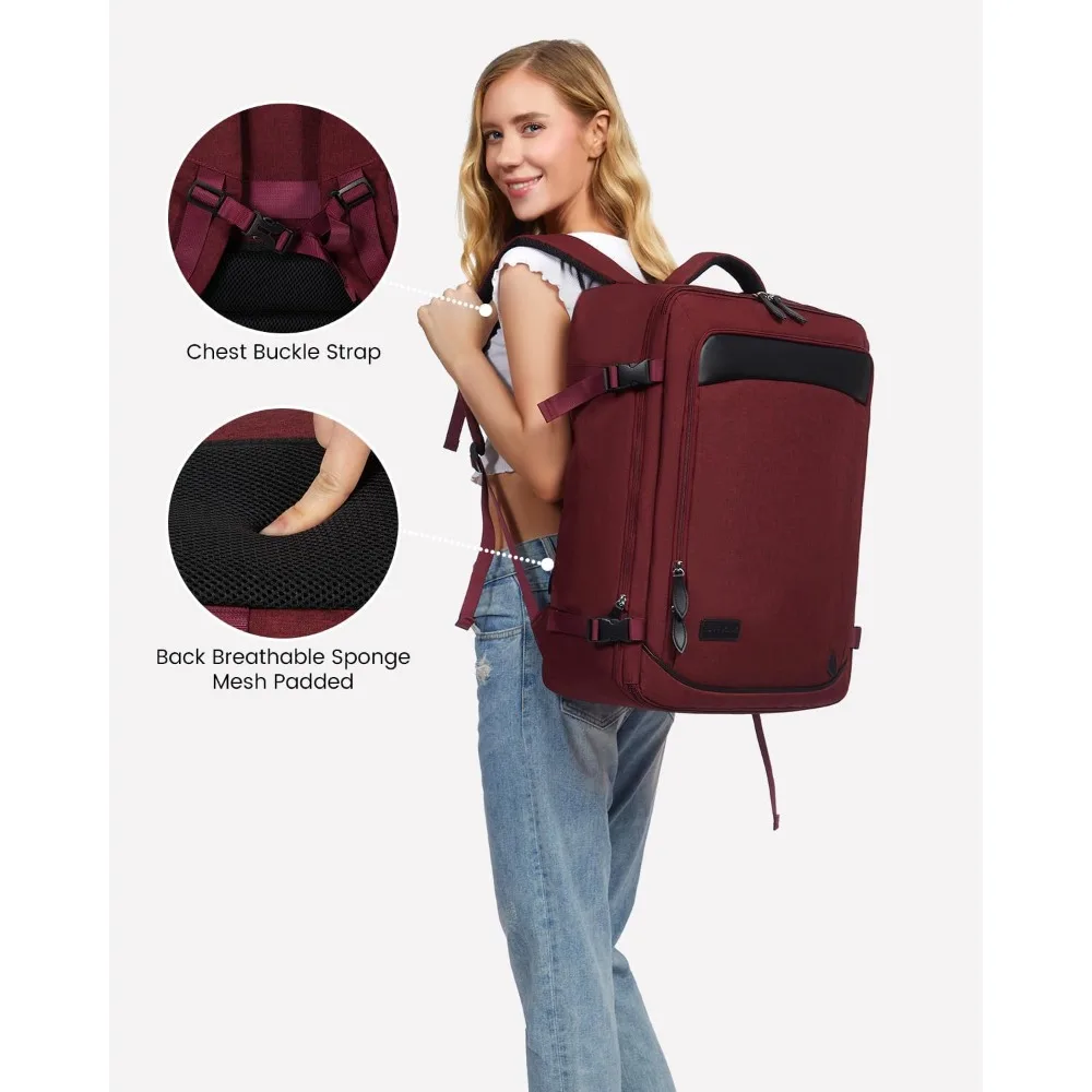 حقيبة ظهر كبيرة للسفر قابلة للتوسيع سعة 45 لترًا للرجال والنساء، معتمدة من شركة الطيران، مثالية لحمل الحقائب مع مساحة تخزين إضافية O