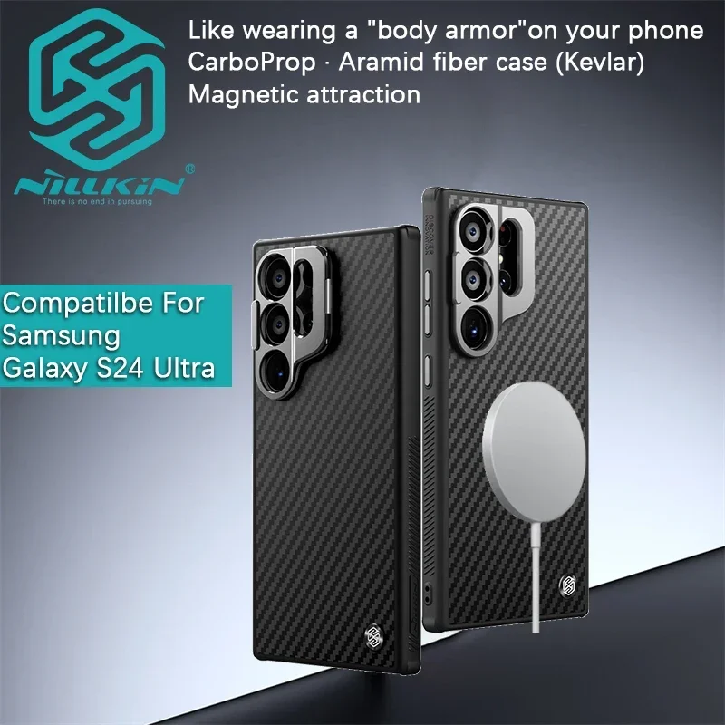 Nillkin For Samsung Galaxy S24 Ultra CarboProp Magnetic Lens kevlar bracket sleeve with anti slip protective shell