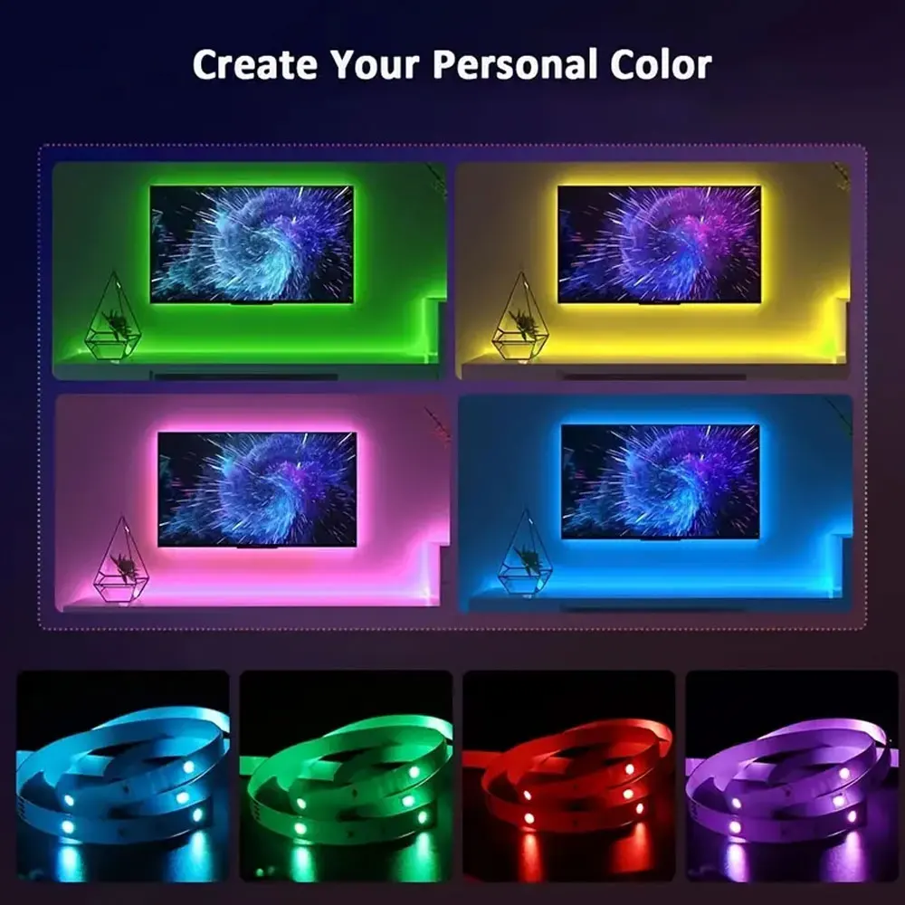 DC 5V USB RGB LED Strip Lights 1-40m 44Key Remote Control for TV Bedroom Gaming Room Home Decor