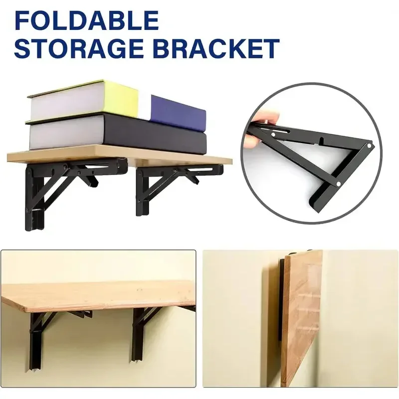 2-Pack Heavy-Duty Foldable Triangle Shelf Brackets Stainless Steel Wall Mount for Shelves And Tables