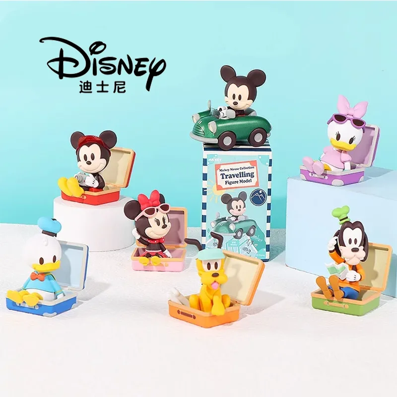 Disney Micky Traveling Series Blind Box Suit Cartoon Donald Duck Goofy Kwaii Action Figure Toys Decor Ornament Dolls Kids Gift