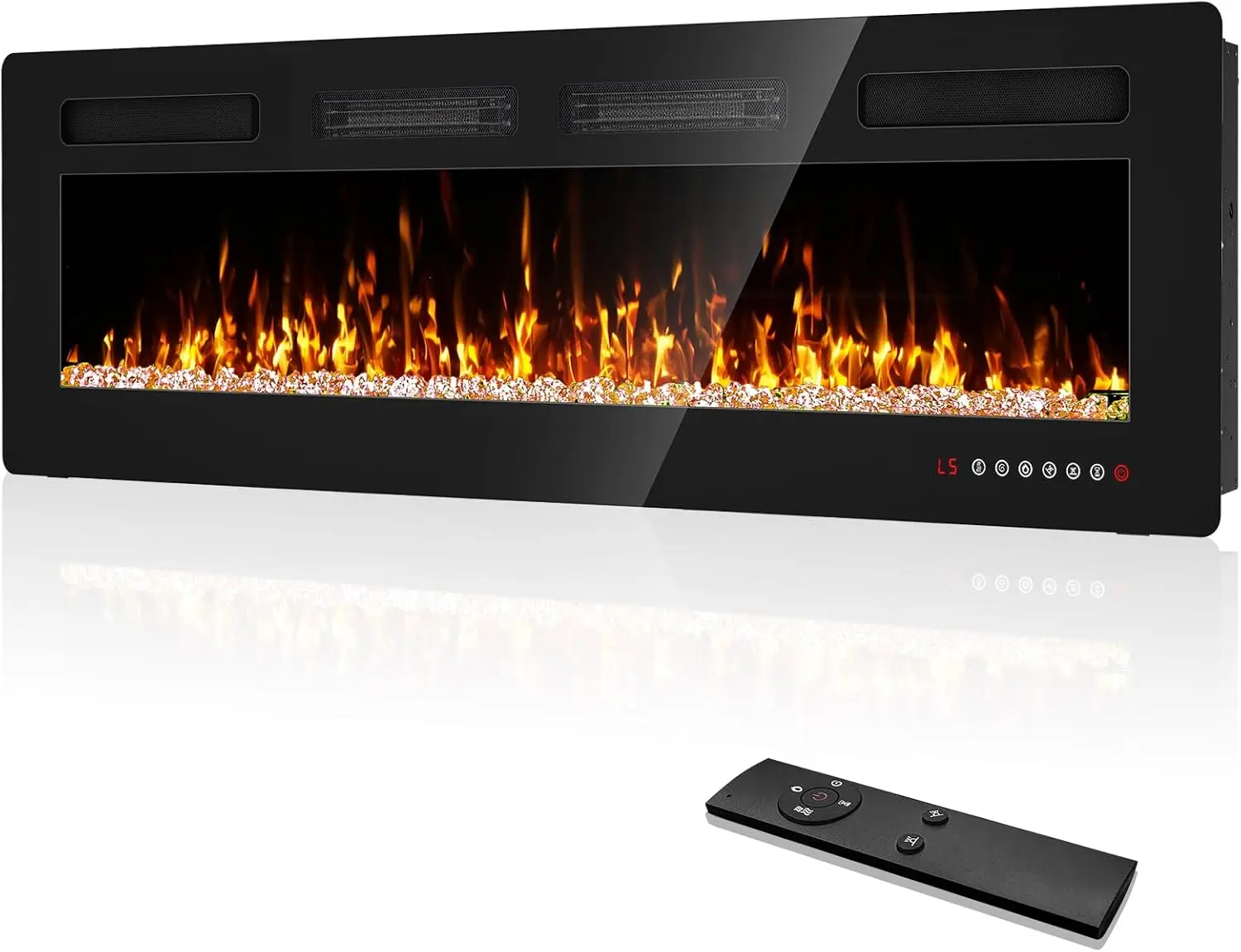 

60 inch Ultra Thin Electric Fireplace Inserts and Wall Mounted with Remote Control & Touch Screen 1500W Fireplace Heater with Ti