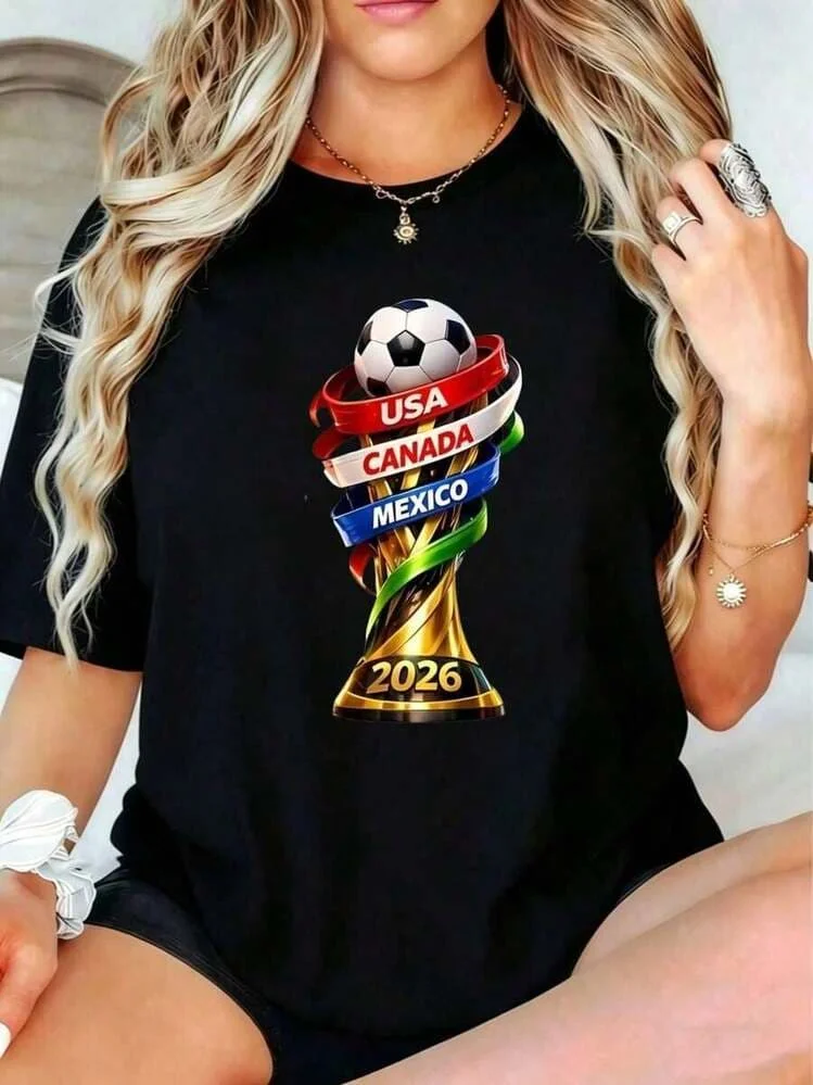 2026 USA Canada Cup Fun Print T-Shirt, Men's Casual Short Sleeve Crew Neck Tee, Soccer Fan Essential Summer Top