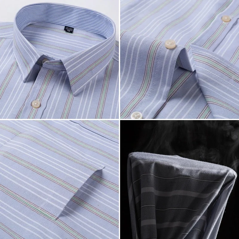 New Men\'s Social Shirt Long Sleeves 100% Pure Cotton Oxford Soft Buttoned Plaid Formal Male Clothes Pocket Social Shirt S-7XL