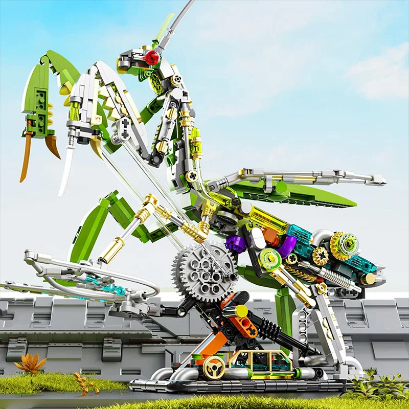 

999PCS Technical Mechanical Mantis With Light Building Blocks Bricks Animal Life Insect Model Assembly Toys Set For Kid Gifts