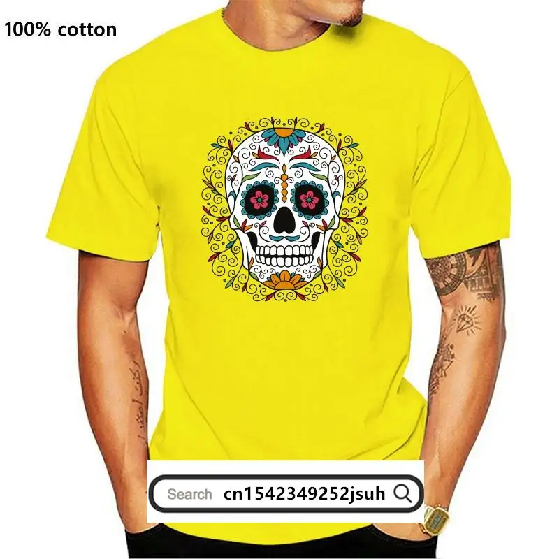 

New Floral Sugar Skull Day of The Dead Long Sleeve T-Shirt Calavera unisex men women t shirt