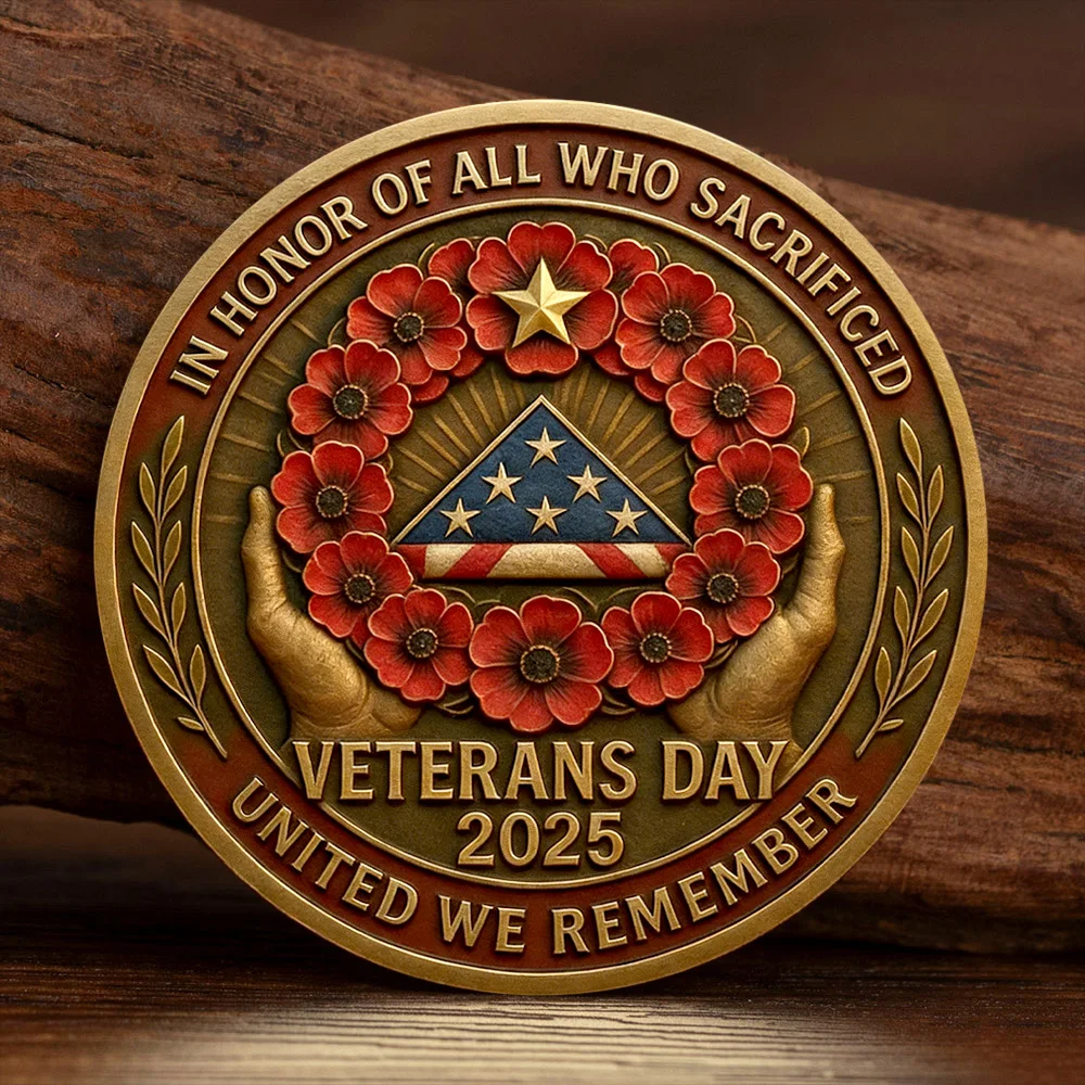 2D Printed Veterans Day 2025 Commemorative Coin Honoring All Who Served Bronze Plated Souvenir Coin