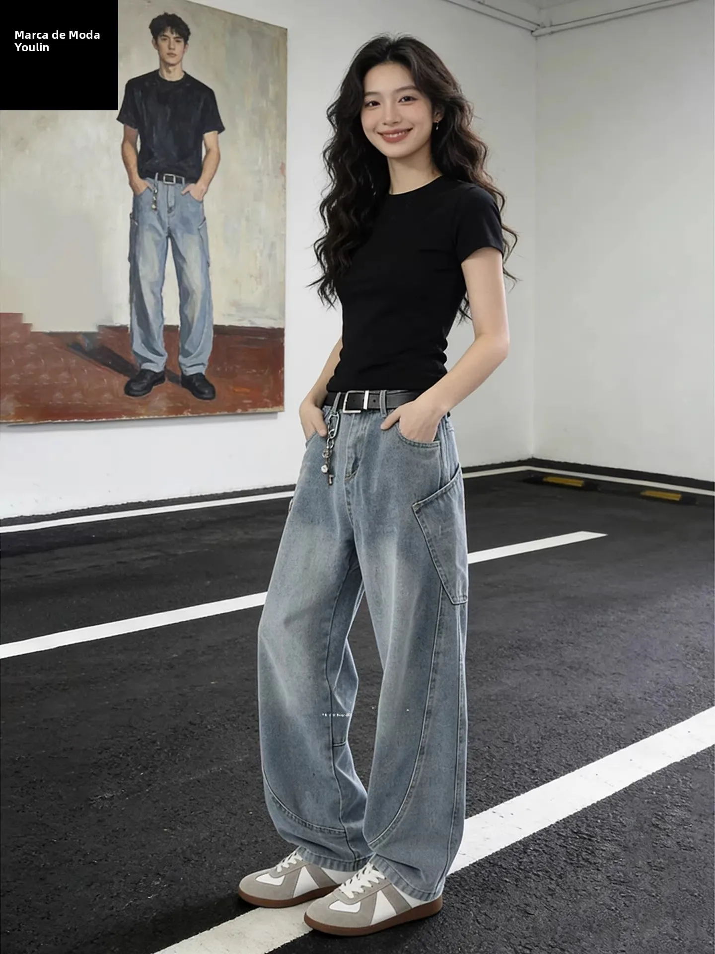 Calças Jeans Americanas Retrô de Perna Larga para Homens e Mulheres, Calças de Trabalho Retas Modernas de Verão, Moda Jovem