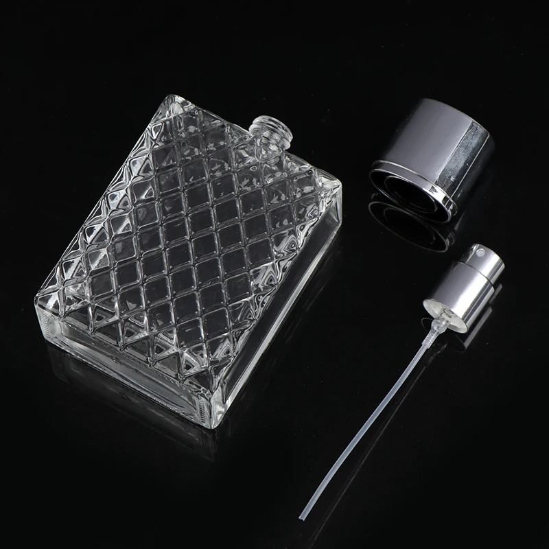 100ml Clear Glass Mist Atomizer Square Refillable Portable Perfume Spray Bottle