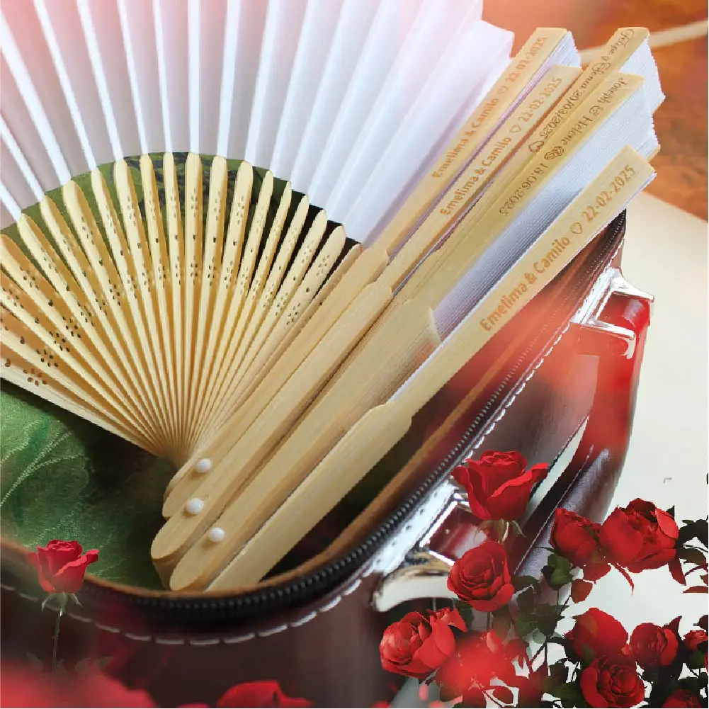 Personalized Wedding Fan Customized Hand Fan, Elegant Carved Foldableing Wire Hand Fan for Bride Shower Beach and Wedding, Wooden Paper Fan