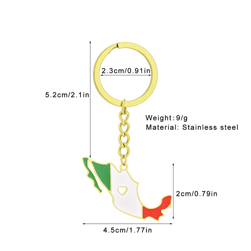 새로운 멕시코 지도 국기 펜던트 키 체인, 골드 실버 컬러, 스테인레스 스틸 매력 패션, 멕시코 보석 선물