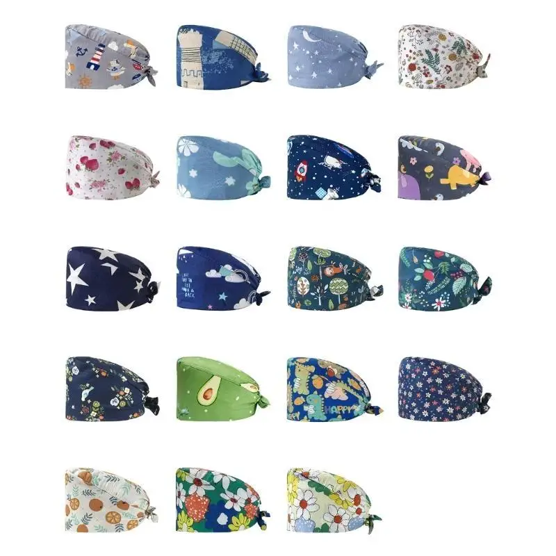

652F Elegant Print Hat Doctor Hat Cotton Sweatband Hat Unisex Scrub Hospital Hat