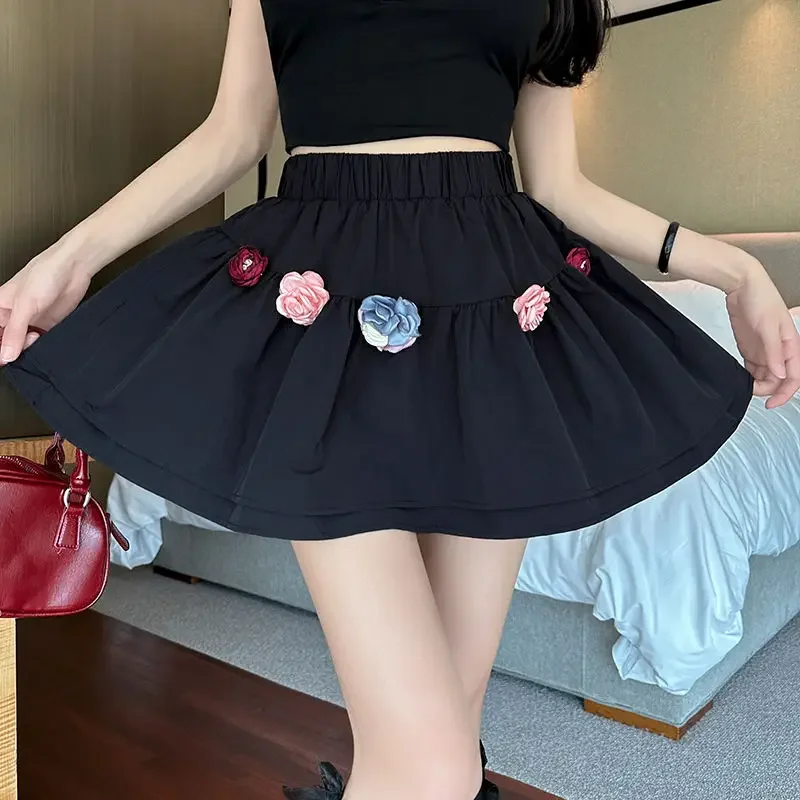 Three-dimensional flower anti-exposure skirt female 2024 new design feels small, fresh, high waist and slim ruffled skirt.