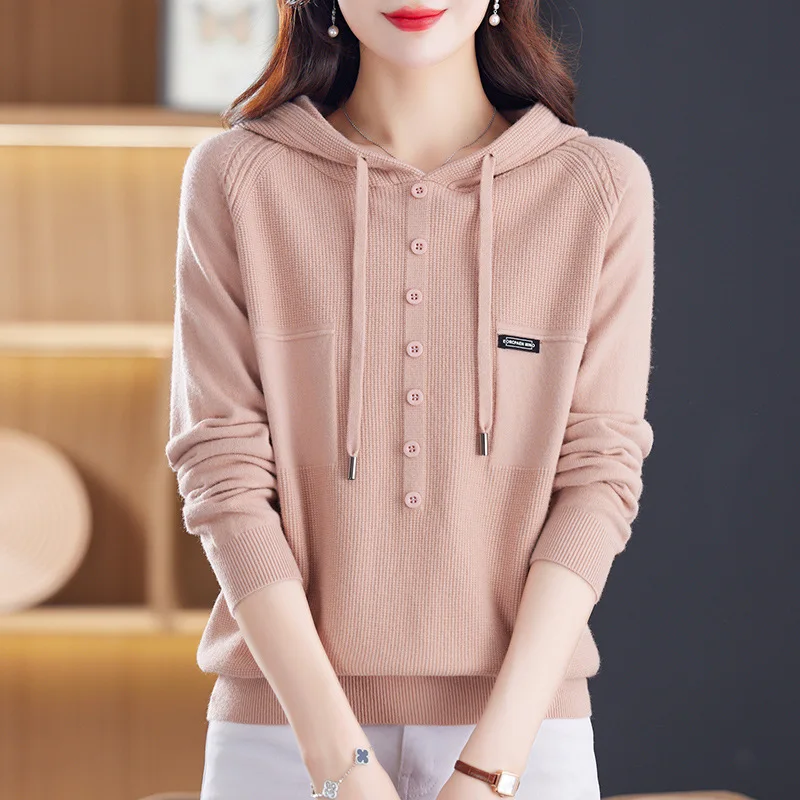 

2024 Spring Autumn New Loose Sweater Women's Korean Hooded Casual Bottoming Shirt Knitwear Ladies Jumper Pullover Top