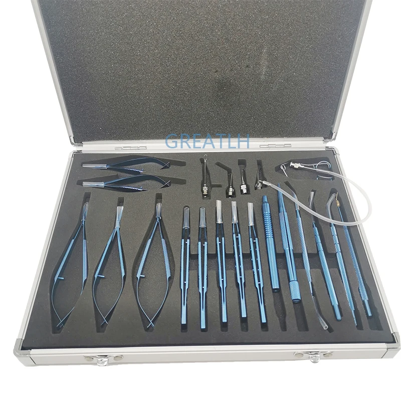 Titanium Alloy Stainless Steel 21pcs Eye Micro Tweezers Scissors Needle Holder Set Ophthalmic Surgical Instrument