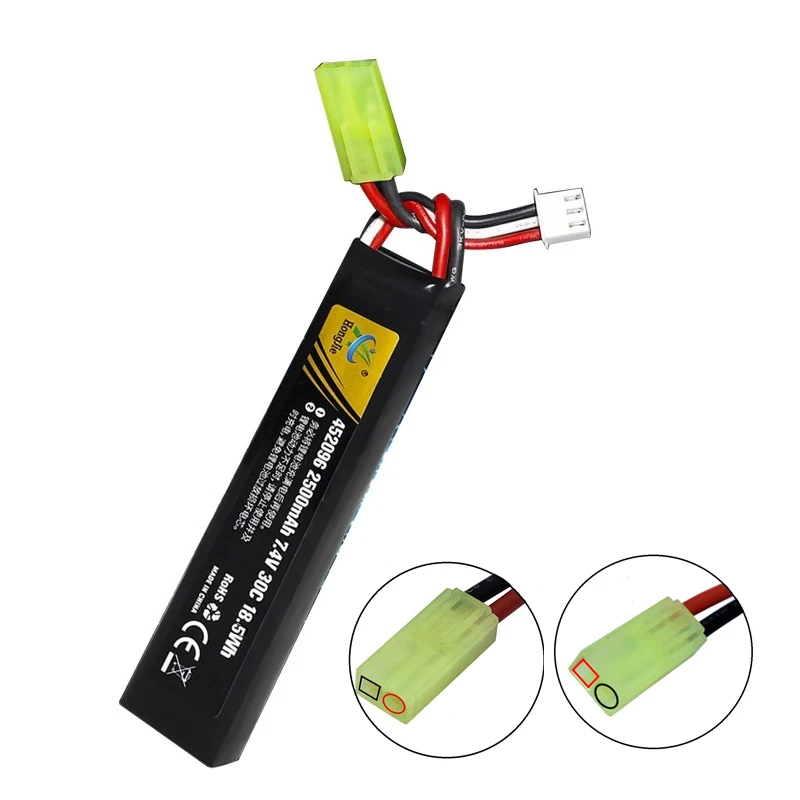 7.4v 2500mAh Lipo 배터리 스플릿 연결 워터 건 2S 7.4V 배터리 미니 에어소프트 BB 에어 피스톨 전동 완구 총 부품, 에어소프트건 배터리