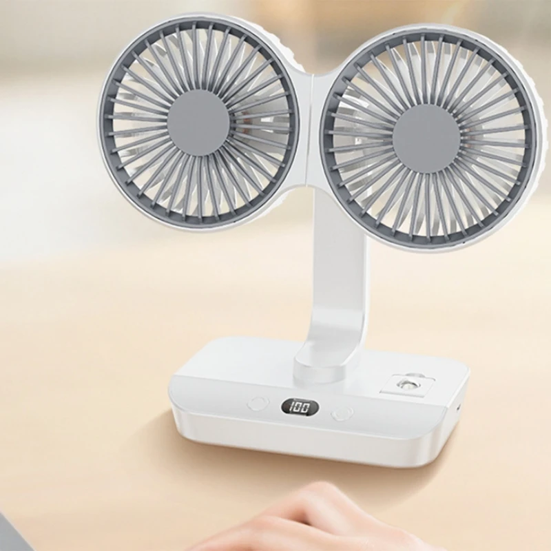 Double Sided Fan, Desktop Oscillating Dual Fan, Double Desktop Oscillating Fan, USB Rechargeable 4 Gear Wind