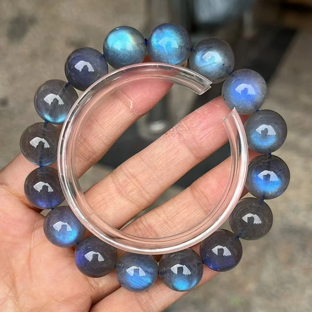 Natural Blue Labradorite Round Beads Bracelet 13.3mm Clear Beads Crystal Women Rainbow Labradorite Stone AAAAA