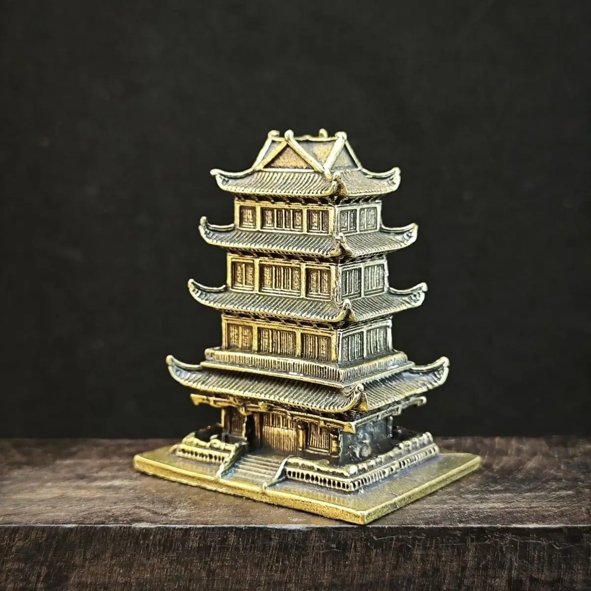 Brass Tengwang Pavilion Ancient Style Retro Architectural Model Cultural and Creative Micro Desktop Decoration Craft Ornament