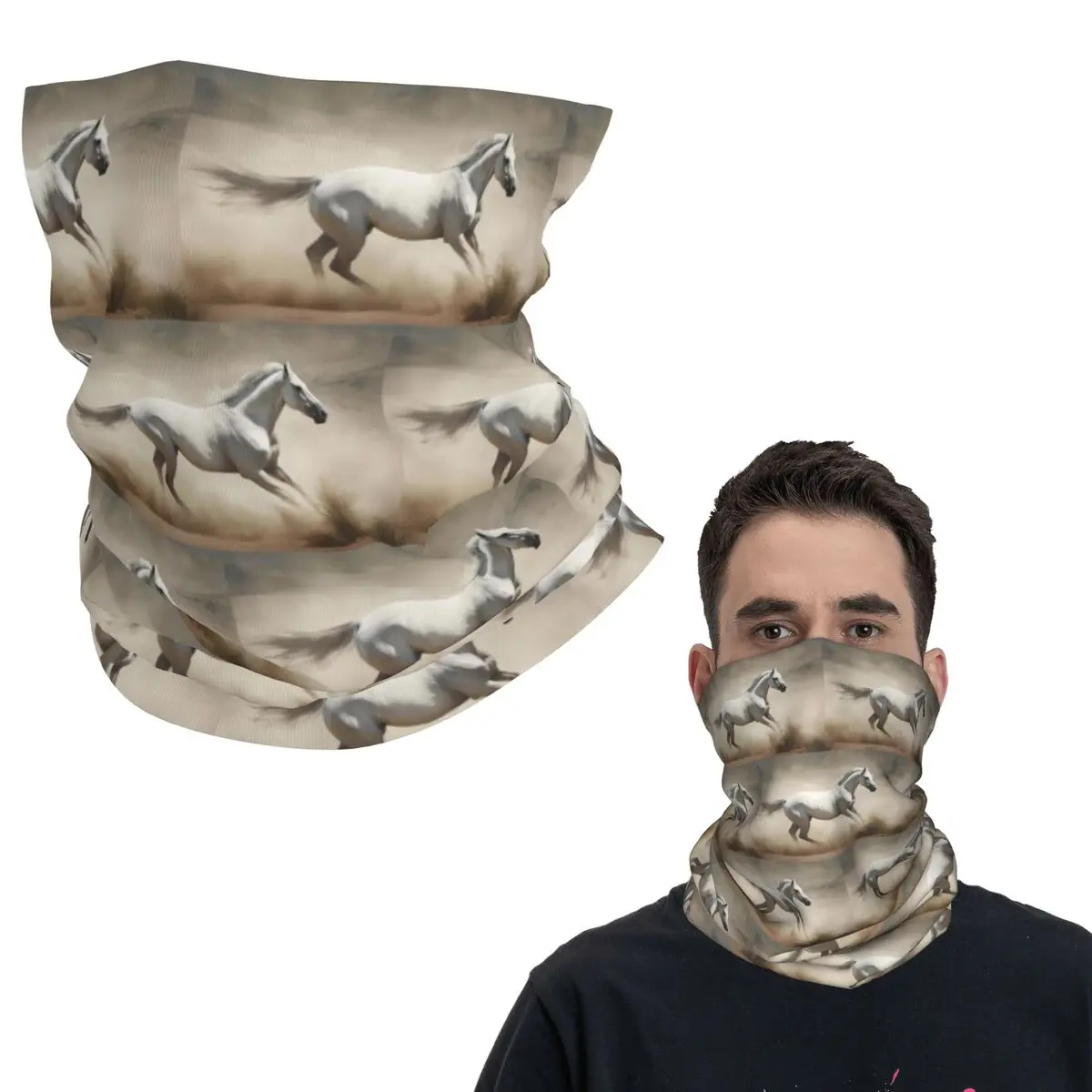 Caballo galopando en el desierto Bandana cubierta para el cuello bufanda mágica impresa mascarilla facial multiusos deportes al aire libre para hombres mujeres adultos