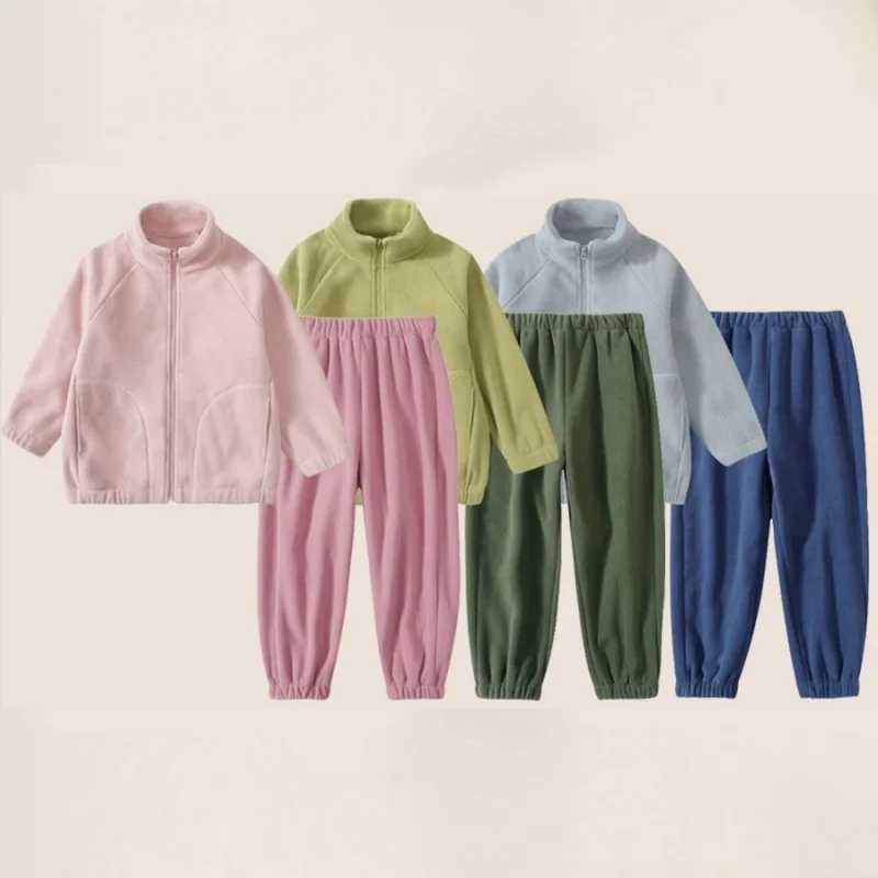 

Детские флисовые спортивные костюмы, весенний комплект от 4 до 11 лет, детский теплый мягкий топ на молнии и штаны с эластичной резинкой на талии, спортивная домашняя одежда для мальчиков и девочек