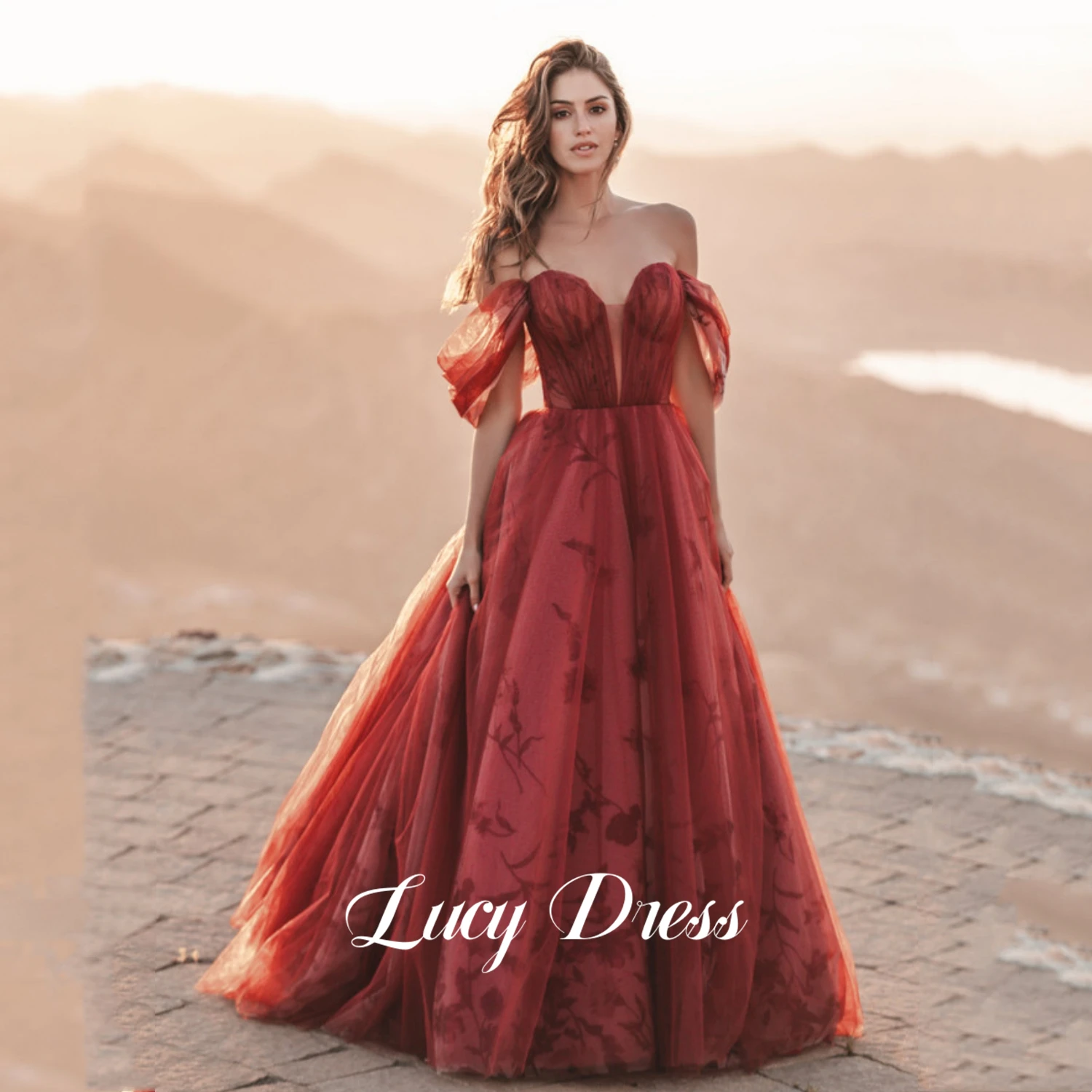 

Lucy Wedding Dress Party Evening Elegant Luxury Celebrity Off the Shoulders Red Elly Dresses for Prom Line A Ball Gown 2024