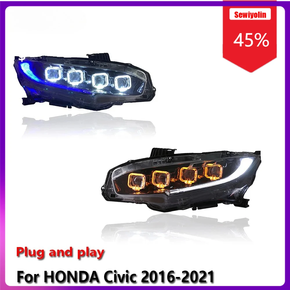 

Sewiyolin Car LED Lamp Headlight Assemblies For HONDA Civic 2016-2021 Fog DRL Brake Turn Signal Lamp