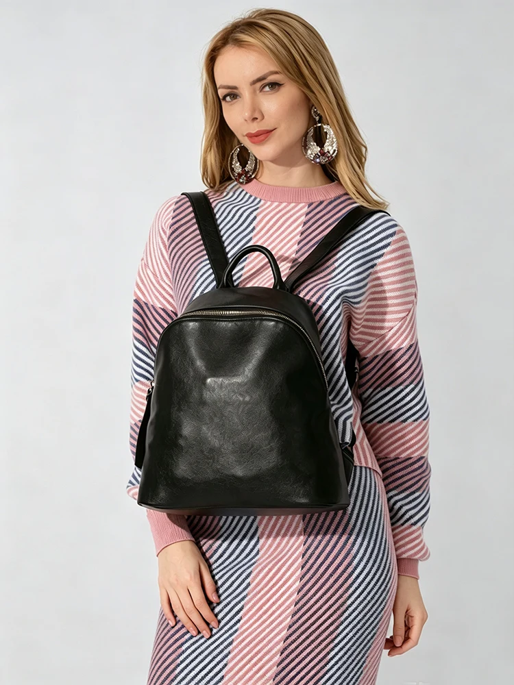 Zency 100% Genuine Leather Black Red Women Backpack Vintage Solid Large Travel Bags Schoolbag For Girls Daily Knapsack Trendy