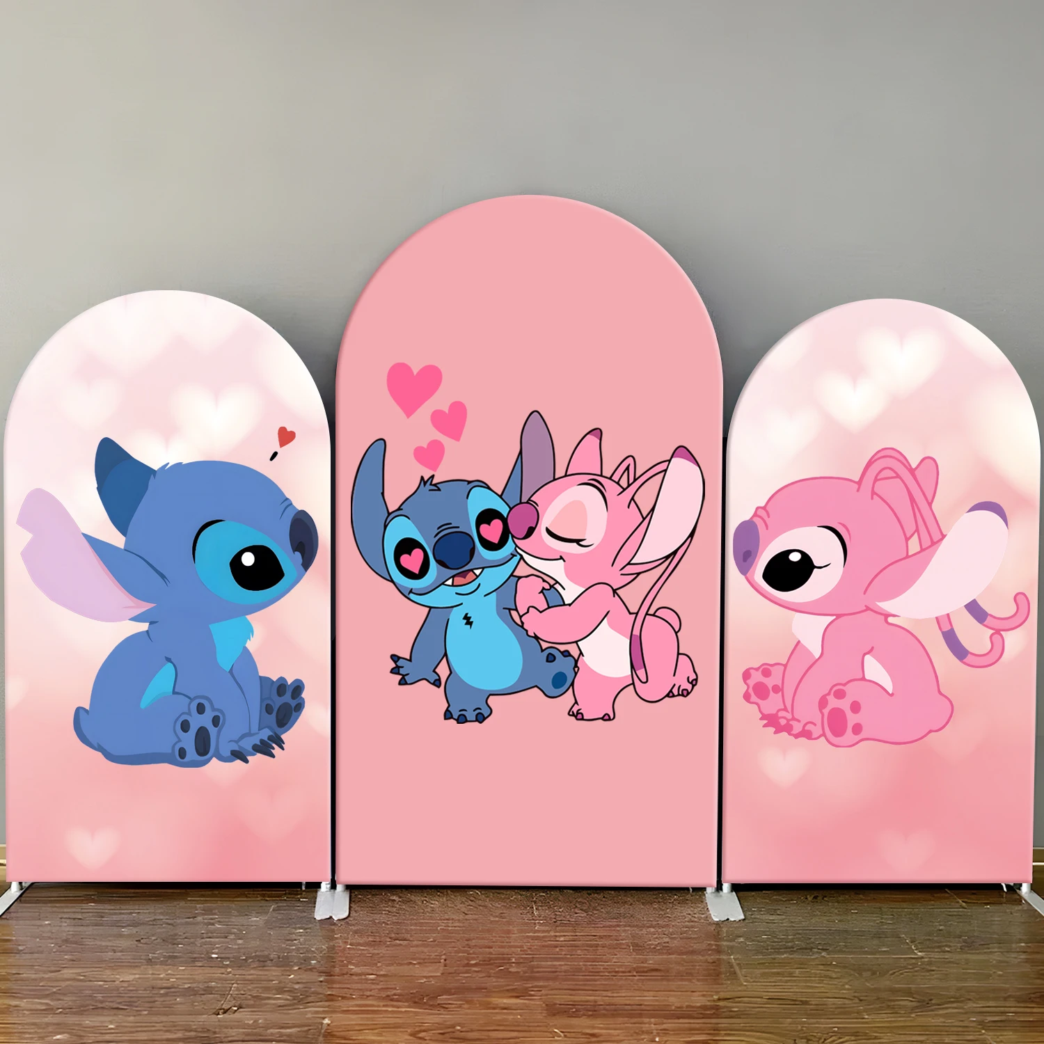 

Disney Theme Stitch and Angel Arch Backdrop Cover for Kids Birthday Party Baby Shower Decoration Background Elastic Fabric