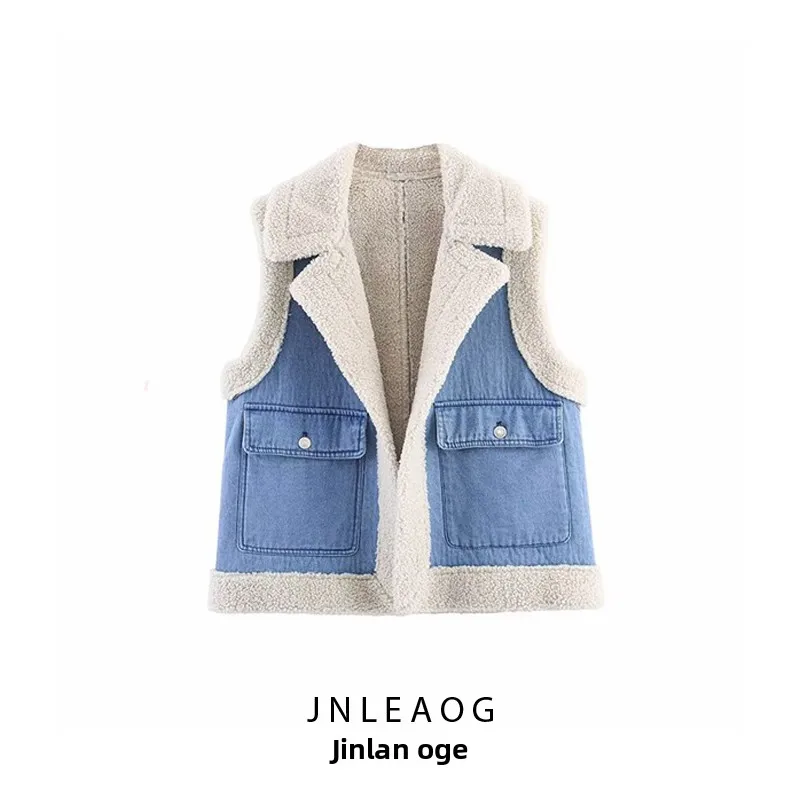 

Восхожаемый двусторонний жилет из меха ягненка, свободная женская куртка, осенняя новая футболка JNLEAOG, блузка из ацетатного волокна