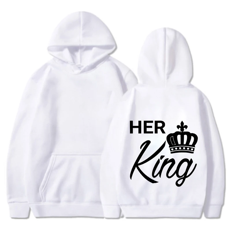 New Valentine\'s Day His Queen And Her King Printed Hoodies Men/Women Couple\'s Sweatshirts Casual Hoodie Personality Pullover