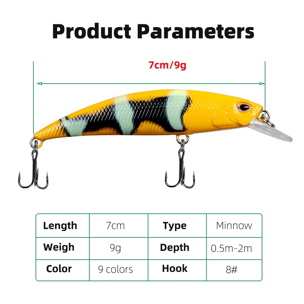 7cm/9g Minnow Sinking Fishing Lure Fishing Gear Ghost Shrimp Water Long Throw Lure Hard Bait Minnow Fishing Tracle