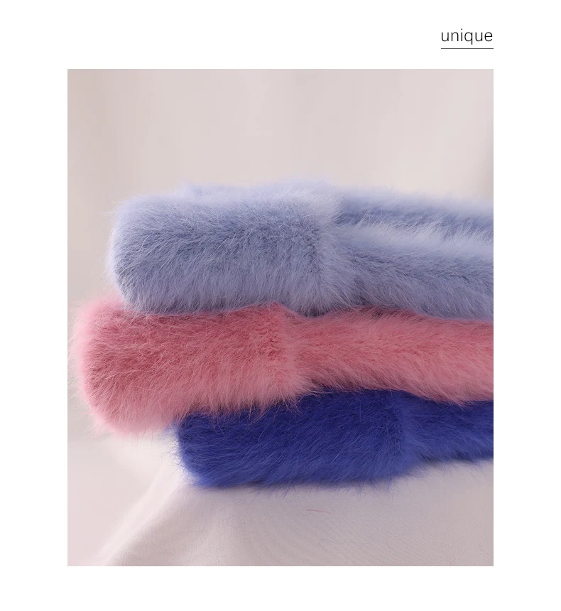 2023 Angora Flauschige Strickmütze Kaninchenfell Wintermütze für Damen Damen Mode Warmer Plüschschädel Damen Dicke Fleecemützen – Detail 22