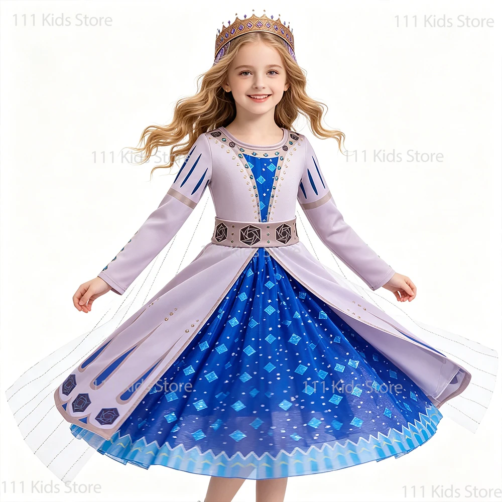 Princess Dress for Girls Party Dresses Wish Asha Cosplay Queen Role-play Costumes Stage Perform Children Clothes 3-15 Years Old