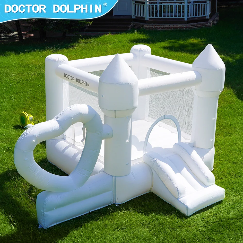 

Doctor Dolphin inflatable white bounce house with heart bouncy castle with air blower kids outdoor jumping toys birthday toys