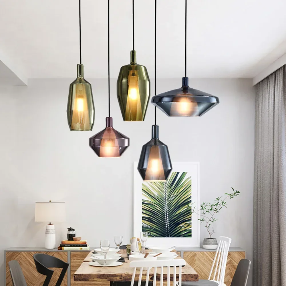 Postmodern creative restaurant pendant light colour glass coffee bar tavern Nordic home art decoration kitchen island light